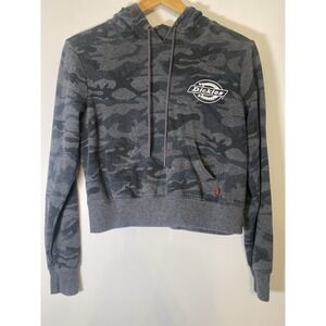 Dickies Cropped Hoodie Womens‎ M Gray Black Camo Logo Pullover Streetwear